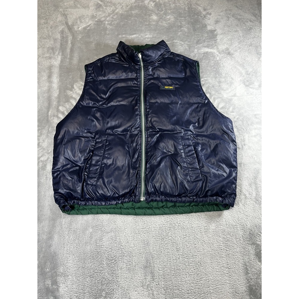 Eddie Bauer EBTEK Vest Mens Sz XL Zip Front Reversible Goose Down Blue Puffer